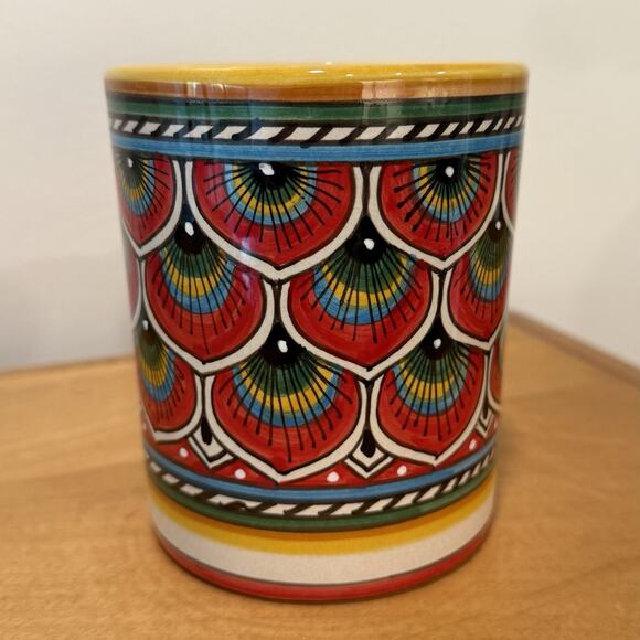 Sberna Deruta Italian Ceramic Mug Geometric Peacock Red Hand Made Pottery Mug - Picture 5 of 7